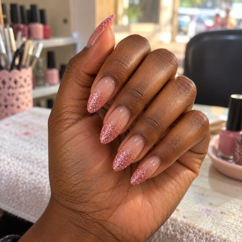 Pink Glitter Fade nail inspo